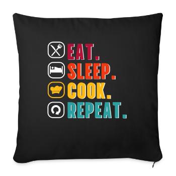 Koch Hobbykoch Eat Sleep Cook Repeat Geschenkidee - Sofakissenbezug 45 x 45 cm - Schwarz - Vorne