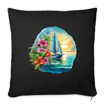 Segelschiff Segeln Orchideen Blumen Segelboot - Sofakissenbezug 45 x 45 cm - Schwarz - Vorne