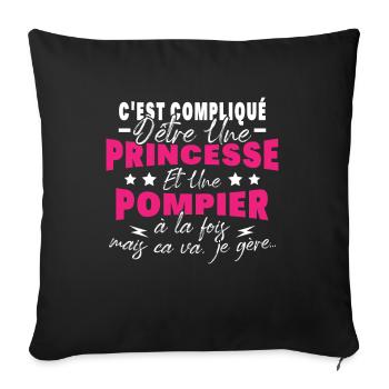 Princesse et Pompier, Humour Cadeau Pompier Femme - Housse de coussin décorative 45 x 45 cm - noir - Devant