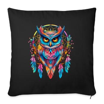 Eule Traumfänger Vogel Federn - Sofakissenbezug 45 x 45 cm - Schwarz - Vorne