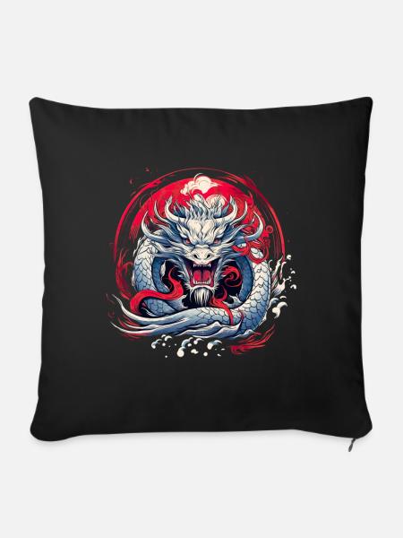 Asiatisch Drache Anime Japanisch Meer Wellen - Sofakissenbezug 45 x 45 cm - Schwarz