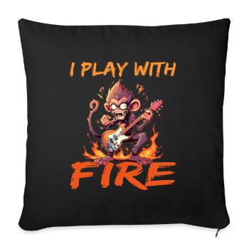 Affe Schimpanse Gitarre I play with Fire - Sofakissenbezug 45 x 45 cm - Schwarz - Vorne