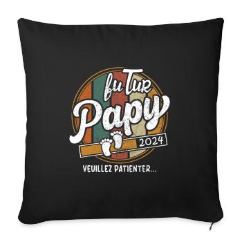 Futur Papy 2024 Cadeau annonce grossesse Homme - Housse de coussin décorative 45 x 45 cm - noir - Devant