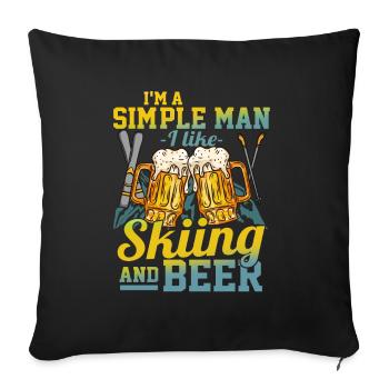 Je suis un homme simple que j’aime skier et bière cadeau - Housse de coussin décorative 45 x 45 cm - noir - Devant