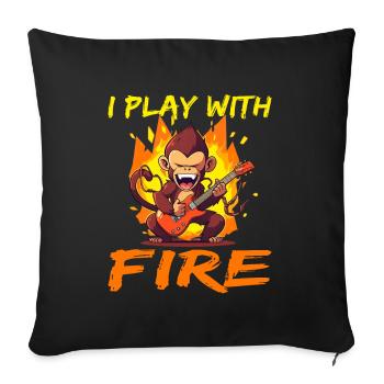 Affe Schimpanse Gitarre I play with Fire - Sofakissenbezug 45 x 45 cm - Schwarz - Vorne