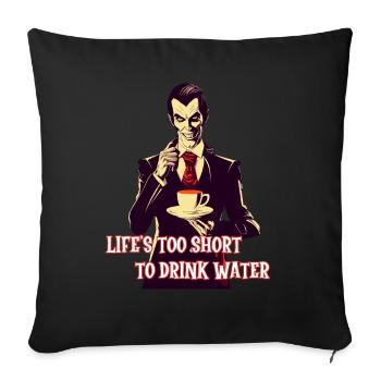 A stylish vampire drinking coffee at night. - Sofa pillowcase 17,3'' x 17,3'' (45 x 45 cm) - black - Front