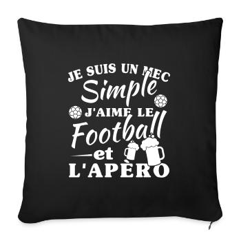 Un mec simple, football et apéro - Housse de coussin décorative 45 x 45 cm - noir - Devant