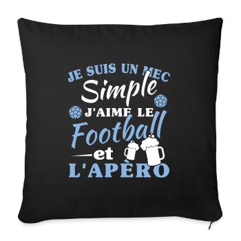 Un mec simple, football et apéro - Housse de coussin décorative 45 x 45 cm - noir - Devant