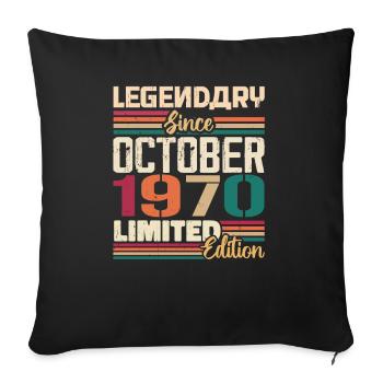 Millésime des années 1970 d’octobre - Cadeau d’anniversaire des années 1970 - Housse de coussin décorative 45 x 45 cm - noir - Devant