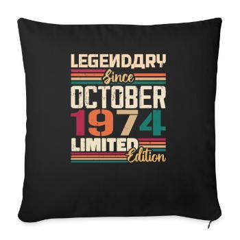 October 1974 Vintage - Birthday Gift 1974 - Sofa pillowcase 17,3'' x 17,3'' (45 x 45 cm) - black - Front