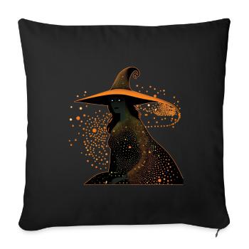 Witch silhouette profile with orange outline, - Sofa pillowcase 17,3'' x 17,3'' (45 x 45 cm) - black - Front