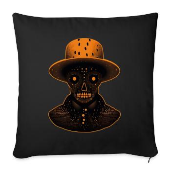 An Orange skeleton like head wearing a hat - Sofa pillowcase 17,3'' x 17,3'' (45 x 45 cm) - black - Front