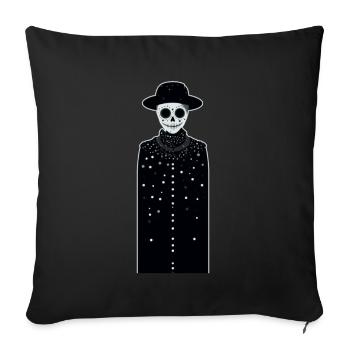 A smiling white skeleton wearing a hat and long - Sofa pillowcase 17,3'' x 17,3'' (45 x 45 cm) - black - Front