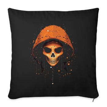 Orange skeleton Head Wearing a Hood, Halloween - Sofa pillowcase 17,3'' x 17,3'' (45 x 45 cm) - black - Front
