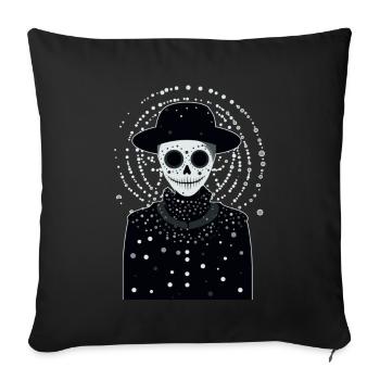 A smiling white skeleton wearing hat and coat - Sofa pillowcase 17,3'' x 17,3'' (45 x 45 cm) - black - Front