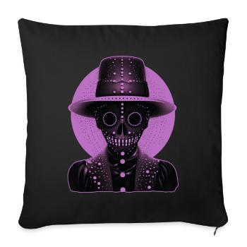 Squelette violet comme la tête portant un chapeau - Housse de coussin décorative 45 x 45 cm - noir - Devant
