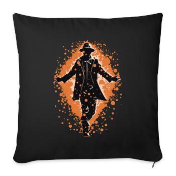 Silhouette d’homme marchant, fond orange - Housse de coussin décorative 45 x 45 cm - noir - Devant