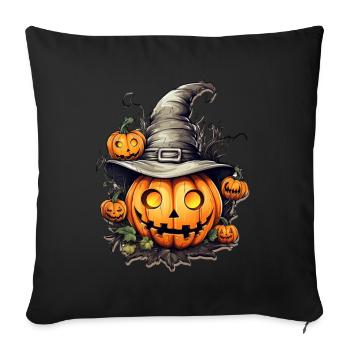 Pumpkin head wearing a witch hat, halloween - Sofa pillowcase 17,3'' x 17,3'' (45 x 45 cm) - black - Front