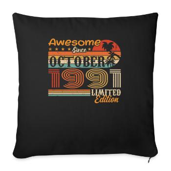 Millésime d’octobre 1991 - Octobre 1991 - Housse de coussin décorative 45 x 45 cm - noir - Devant