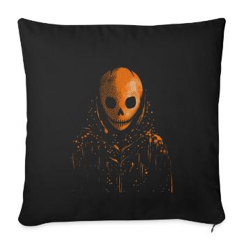 Skelett Kopffigur mit Umhang, HAlloween - Sofakissenbezug 45 x 45 cm - Schwarz - Vorne