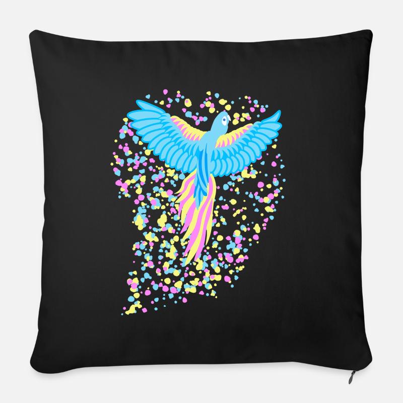 Paradiesvogel, Fantasievogel, Papagei, Flecken - Sofakissenbezug 45 x 45 cm - Schwarz