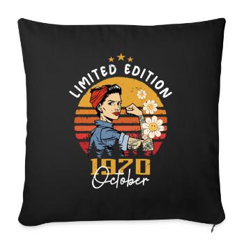 October 1970 born | October 1970 - Sofa pillowcase 17,3'' x 17,3'' (45 x 45 cm) - black - Front