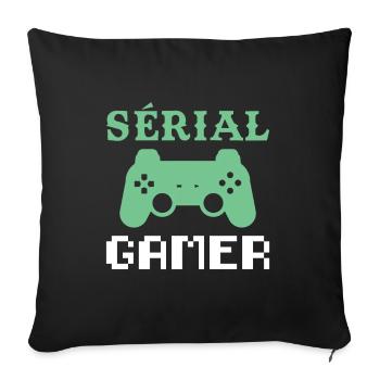 Sérial Gamer humour console jeux vidéos ado geek - Housse de coussin décorative 45 x 45 cm - noir - Devant