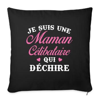 Femme Maman célibataire qui déchire - Housse de coussin décorative 45 x 45 cm - noir - Devant