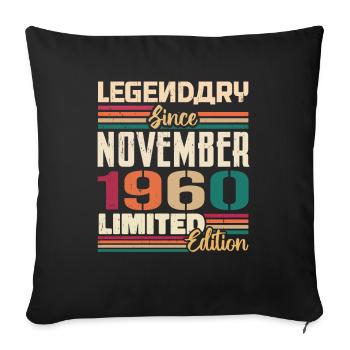 Légendaire depuis novembre 1960 - Cadeau 1960 - Housse de coussin décorative 45 x 45 cm - noir - Devant