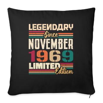 Légendaire depuis novembre 1969 - Cadeau 1969 - Housse de coussin décorative 45 x 45 cm - noir - Devant