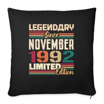 Légendaire depuis novembre 1992 - Cadeau 1992 - Housse de coussin décorative 45 x 45 cm - noir - Devant