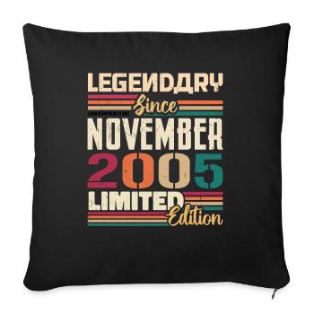 Légendaire depuis novembre 2005 - Cadeau 2005 - Housse de coussin décorative 45 x 45 cm - noir - Devant