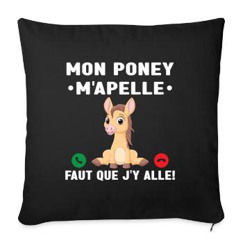 Mon Poney M'Apelle Pilote De Poney Cadeau Poney - Housse de coussin décorative 45 x 45 cm - noir - Devant