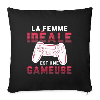 La femme idéale est une gameuse cadeau geek humour - Housse de coussin décorative 45 x 45 cm - noir - Devant