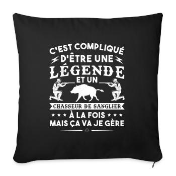 Une légende et un chasseur de sanglier Humour - Housse de coussin décorative 45 x 45 cm - noir - Devant