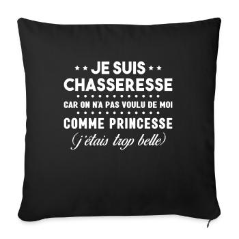 Humour femme chasse cadeau chasseresse chasseuse - Housse de coussin décorative 45 x 45 cm - noir - Devant