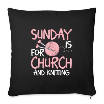 Le dimanche c'est pour l'église et le tricot - Housse de coussin décorative 45 x 45 cm - noir - Devant