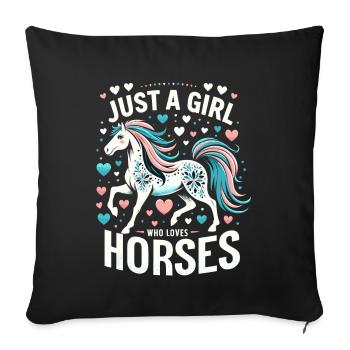 Cadeau d’amant de cheval juste une fille qui aime les chevaux - Housse de coussin décorative 45 x 45 cm - noir - Devant