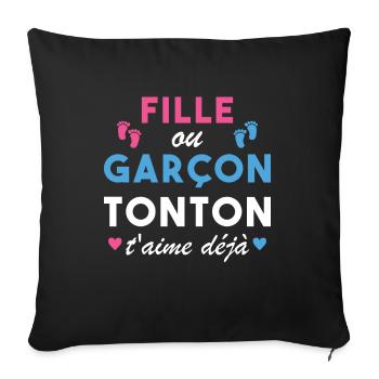 Fille ou Garçon Annonce Bébé Tonton T'aime Déjà - Housse de coussin décorative 45 x 45 cm - noir - Devant