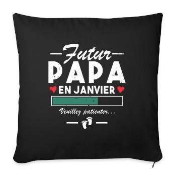 Futur Papa En Janvier Bébé Homme Cadeau - Housse de coussin décorative 45 x 45 cm - noir - Devant