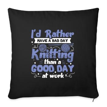 I’d rather spend time with Knitting - Sofakissenbezug 45 x 45 cm - Schwarz - Vorne