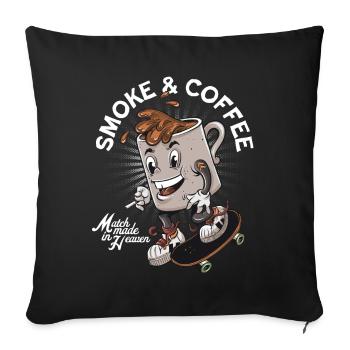 Zigaretten und Kaffee - Sofakissenbezug 45 x 45 cm - Schwarz - Vorne