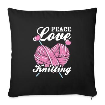 Peace Love Knitting - Sofakissenbezug 45 x 45 cm - Schwarz - Vorne