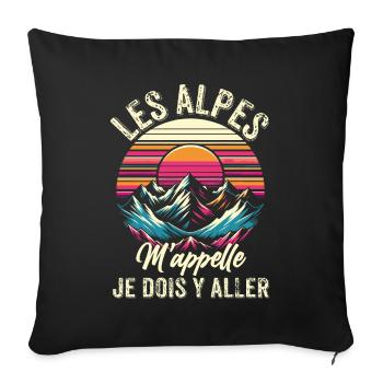 Humour Alpinisme Alpes Cadeau Montagne Ski France - Housse de coussin décorative 45 x 45 cm - noir - Devant