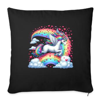 Licorne Saint-Valentin arc-en-ciel coeurs fantaisie - Housse de coussin décorative 45 x 45 cm - noir - Devant
