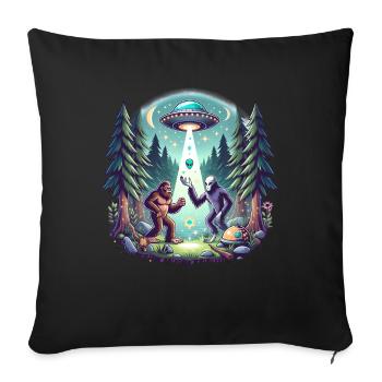 Bigfoot rencontre une rencontre extraterrestre avec un OVNI dans une forêt - Housse de coussin décorative 45 x 45 cm - noir - Devant