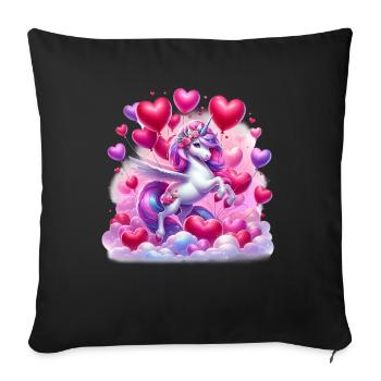 Unicorn Heart Balloons Love Valentines Day - Sofa pillowcase 17,3'' x 17,3'' (45 x 45 cm) - black - Front