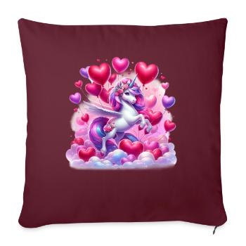 Einhorn Herz Ballons Liebe Valentinstag - Sofakissenbezug 45 x 45 cm - Burgunderrot - Vorne