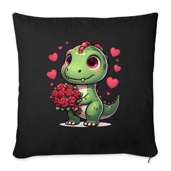 Bouquet de roses T-Rex Dino romantique Saint-Valentin - Housse de coussin décorative 45 x 45 cm - noir - Devant