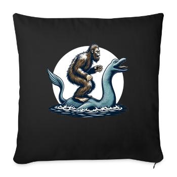 Bigfoot Sasquatch Riding The Loch Ness Monster - Sofa pillowcase 17,3'' x 17,3'' (45 x 45 cm) - black - Front